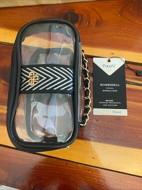 PurseN Clear Travel Jewelry Case with Black Trim and Gold Chain